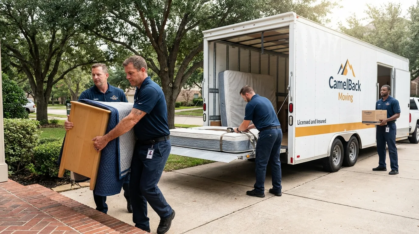 Crew loading residential truck for cross-state move from Staunton, IL