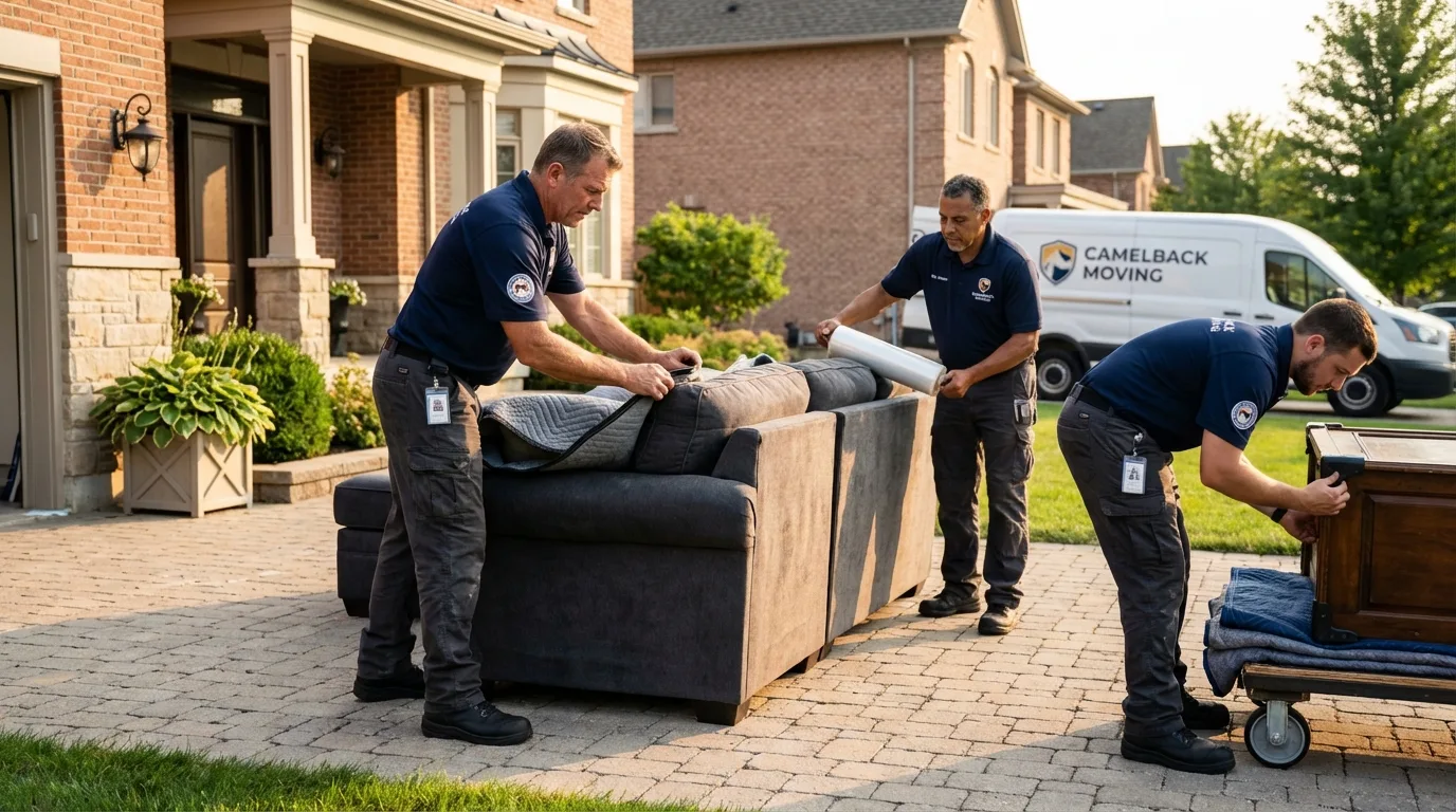 Large estate moving crew wrapping furniture in Staunton, IL