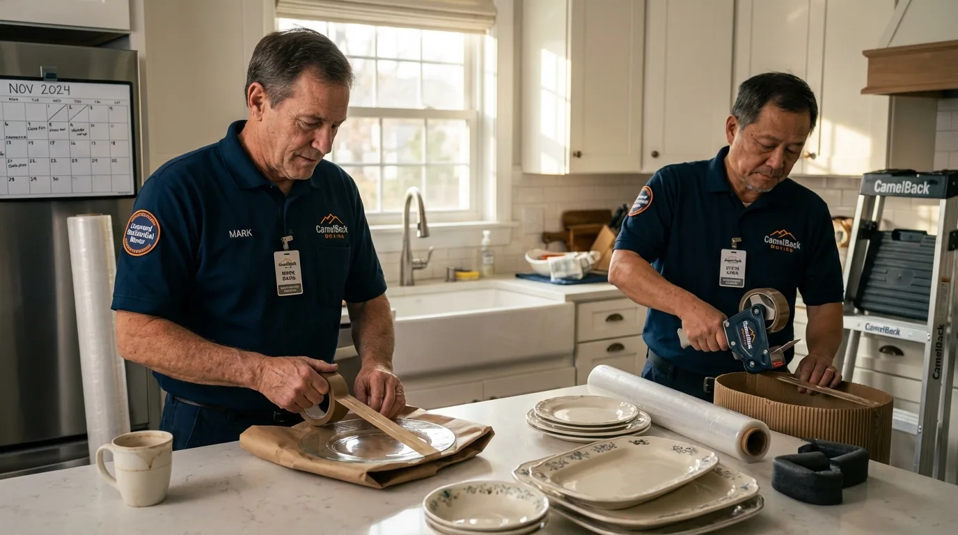 Professional crew packing kitchen dishware in Staunton, IL